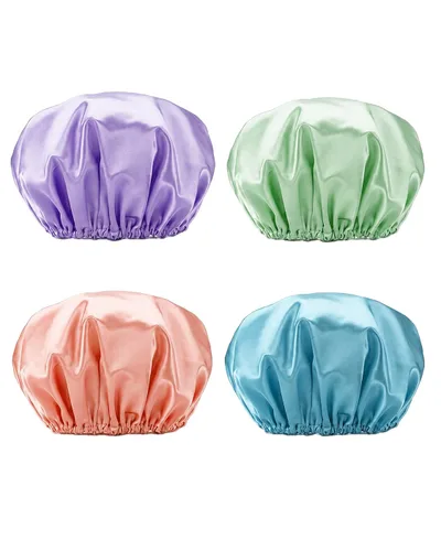 Vista 10 de Smilco Paquete de 2 gorros de ducha reutilizables, protector de pelo grande de EVA de 12.6 pulgadas, impermeable, doble capa para mujeres 2