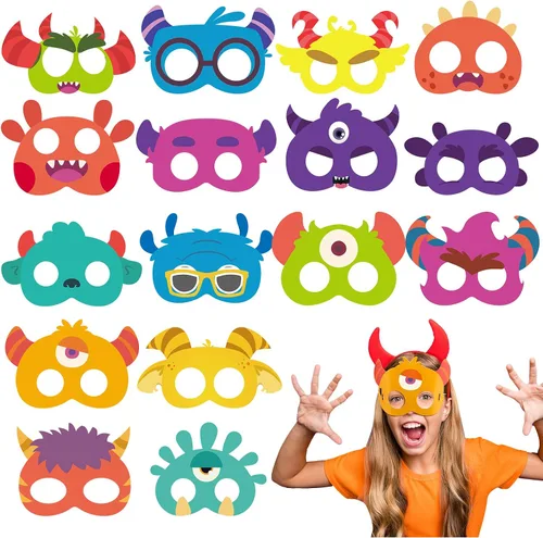 Vista 8 de 32 máscaras faciales de animales de safari monstruo para niños, monstruo, selva, bosque, zoológico, animales, máscaras de dibujos animados