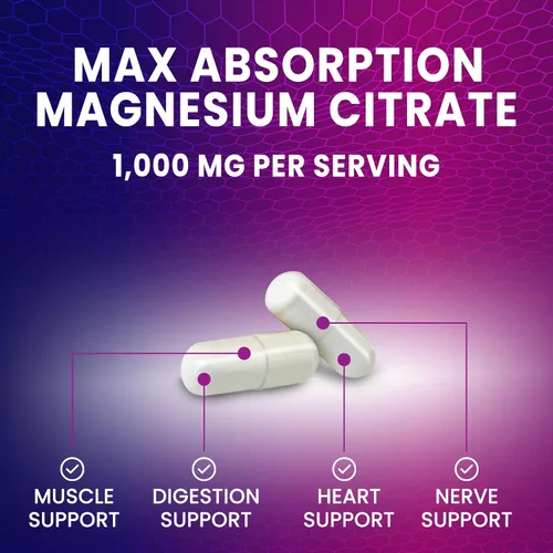 Vista 8 de Píldoras de suplemento de citrato de magnesio 1000mg - Suplementos de magnesio de 3 veces la fuerza para huesos, músculos, corazón, apoyo del sueño