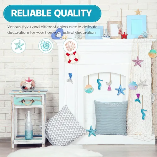 Vista 5 de Jetec 24 piezas de decoración de árbol de verano, adornos de playa y océano, a granel, resina náutica costera, estrellas de mar, concha, caballito