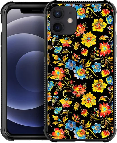 Vista 12 de ZHEGAILIAN Funda compatible con iPhone 12 Mini, fundas de cristal de color caballo de baile, parte trasera de vidrio templado+funda protectora