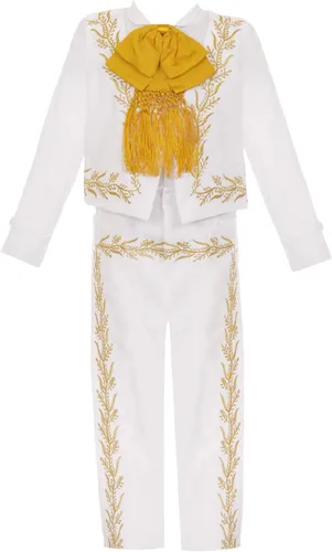 Vista 3 de Conjunto de traje de bautismo para niños de plata blanca Nuestra Señora de Guadalupe Virgen María Charro Mariachi traje de sombrero de boda niños