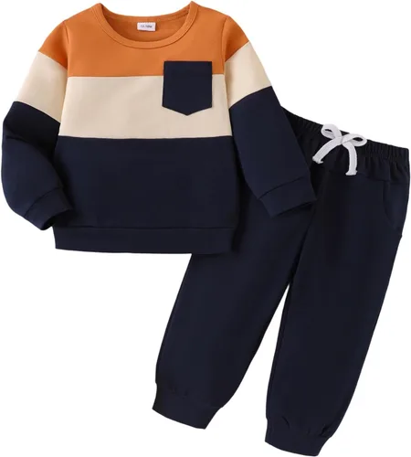 Vista 53 de Ropa de otoño e invierno para bebé, trajes de niño pequeño, sudadera de manga larga, sudadera de retazos y pantalones, 2 piezas, 12 meses a 5 años