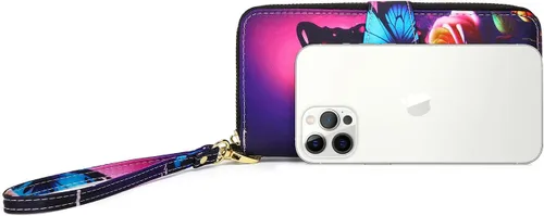 Vista 17 de Cartera de mano para mujer, estilo bohemio, con RFID, elegante, espaciosa con correa para viajes, capacidad para tarjetas, teléfono, dinero