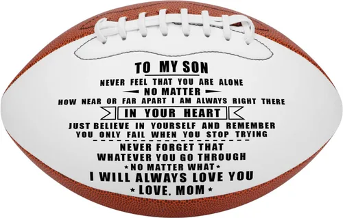 Vista 6 de K KENON Balones de fútbol grabados para hijo de mamá – Fútbol americano de cuero compuesto personalizado – Regalos de graduación de aniversario