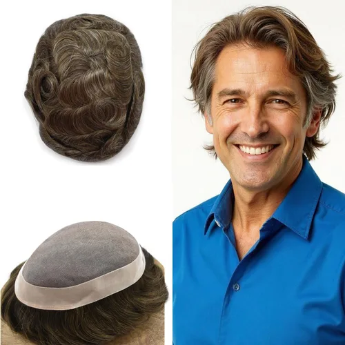 Vista 115 de Mens Toupee Hair Piece Real Human Hair Fine Mono Toupee para hombres Sistema de reemplazo de cabello para hombre Postizo Protesis Capilar Para