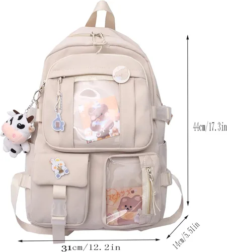 Vista 4 de Linda mochila con bonito oso de peluche accesorios de gran capacidad bolsas escolares estéticas para niñas y adolescentes Negro 1 talla única Lindo