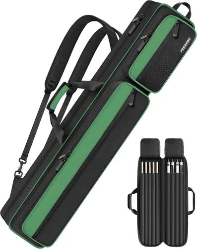 Vista 12 de Pool Cue Case, 4x5 Pool Stick Bag with Multiple Accessory Pockets Fit Multi-Sticks Soft Cue Stick Case, Hidden Shoulder Strap, 2 Handle, Travel