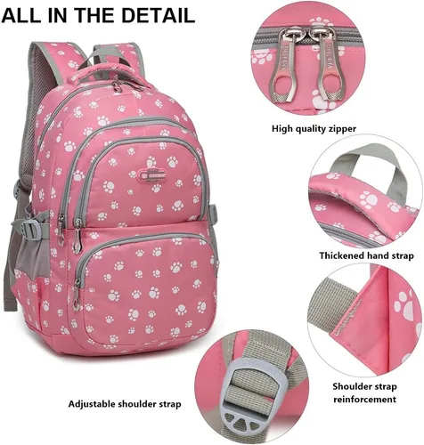 Vista 6 de goldwheat Mochila para niñas, bolsa de escuela intermedia, ligera, resistente al agua, Negro-a, Mochila escolar