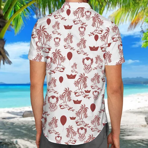 Vista 5 de HUNTFAMI Camisa hawaiana de película de miedo, personajes de películas de terror, camisa casual con botones, regalos para Halloween, regalos