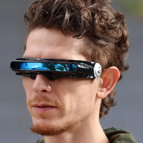 Vista 3 de FLAWLESS EYEWEAR Futurista Space Alien Disfraz Fiesta Cíclope Escudo Espejo de Color Mono Lente Envoltura Gafas de sol 5.787 in