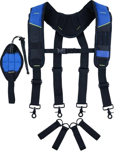 Vista 9 de KUNN Cinturón de herramientas con suspensión y pulsera magnética para carpintero, electricista, cinturón de herramientas, azul