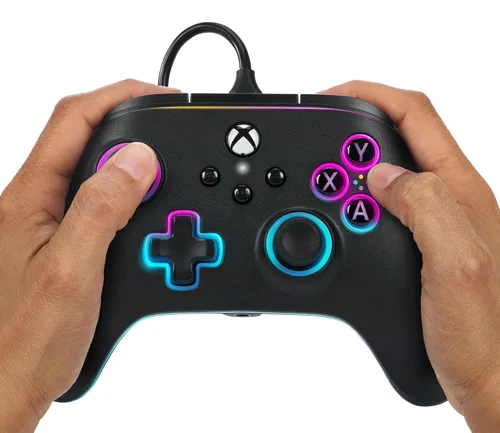 Vista 5 de PowerA Advantage Wired Controller for Xbox Series XS with Lumectra - Black, gamepad, wired video game controller, gaming controller, works with Xbox