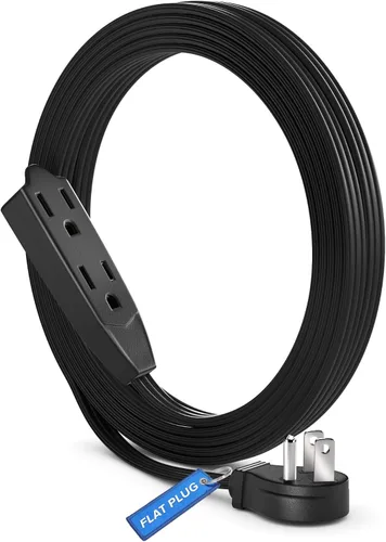 Vista 14 de Maximm Cable de extensión de enchufe plano de 1 pie / cable, salida múltiple - Cable de extensión de enchufe en ángulo de 3 clavijas - Negro