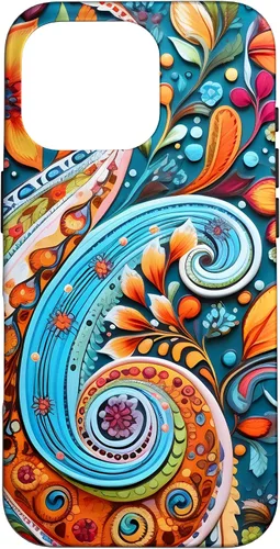 Vista 20 de Vivid Blue and Orange Paisley Floral Art Case for iPhone 17