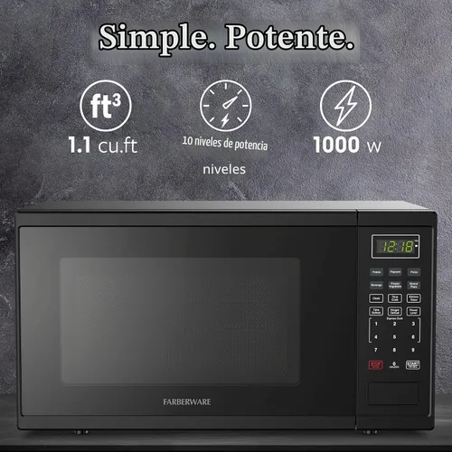 Vista 2 de Farberware - Horno microondas de encimera de 1.1 pies cúbicos – 1000 vatios de potencia, configuraciones de cocción automática, descongelación Negro