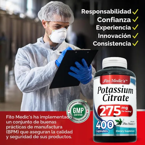 Vista 7 de FITO Medic'S Suplemento de citrato de potasio de laboratorio, 400 cápsulas, fórmula de potasio