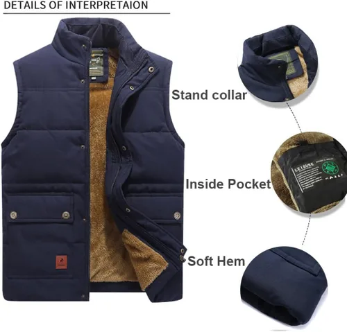 Vista 2 de XinYangNi Men's Winter Warm Outdoor Padded Puffer Vest Thick Fleece Lined Sleeveless Jacket