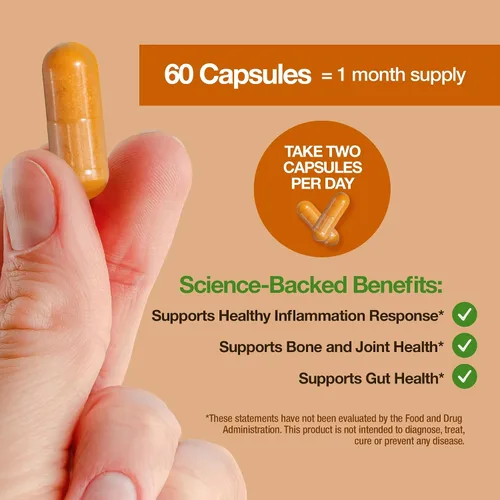 Vista 4 de FeelGood Superfoods - Cápsulas de curcumina de cúrcuma - Ultra alta absorción - 60ct - 1000mg por porción