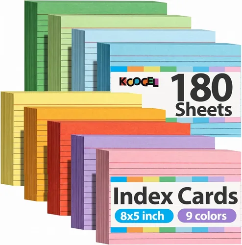 Vista 10 de Koogel - Tarjetas de índice de 4x6 pulgadas, 180 unidades, tarjetas flash grandes de colores para estudiar, tarjetas de notas pesadas para tomar