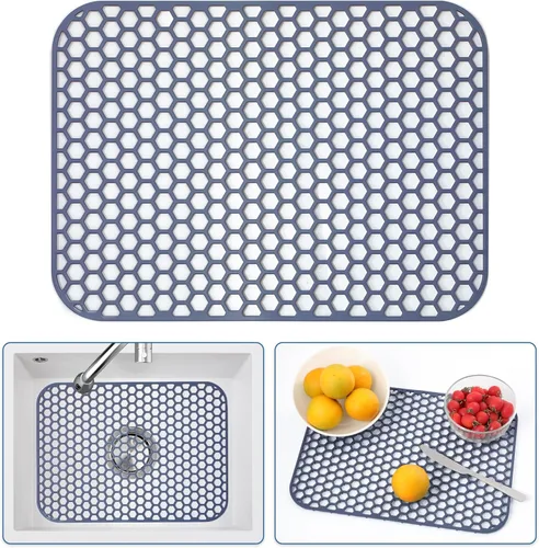 Vista 42 de Bestjing Paquete de 2 protectores de silicona para fregadero de cocina, accesorio de rejilla de cocina de 12 x 11 pulgadas, tapete antideslizante