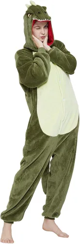 Vista 3 de CALANTA Mono de dinosaurio para adultos, disfraz de dragón T-Rex Animal para mujer, pijama de felpa de una pieza, cosplay, Halloween, Navidad