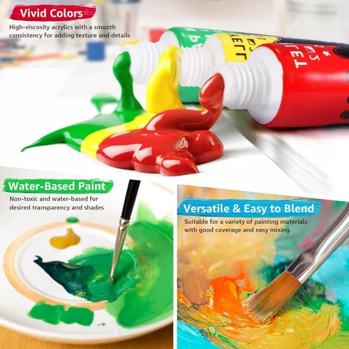 Vista 3 de Juego de Pintura Acrílica para Vidrio Colorida con 6 Pinceles, 1 Paleta, 12 Colores de Pinturas para Vidrio Manchado para Vino, Juego de Pintura
