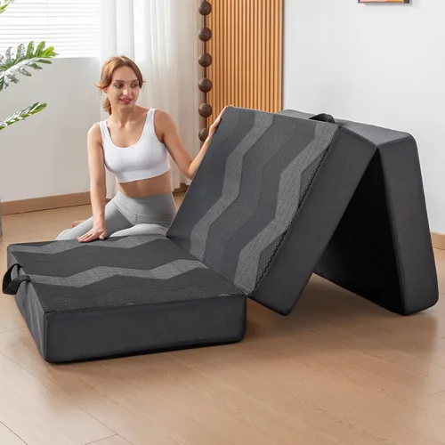 Vista 10 de INGEROOM Colchón plegable individual – Colchón triple de espuma viscoelástica de 4 pulgadas para campamento, con asa portátil, sofá cama plegable