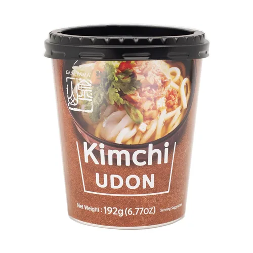 Vista 6 de Kaneyama Taza de sopa de fideos, Udon de estilo japonés, sabor picante Shoyu-Kimchi, fideos frescos masticables instantáneos y aptos