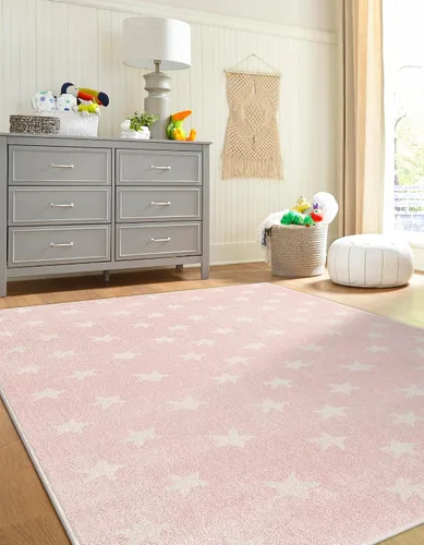Vista 4 de Unique Loom Whimsy Kids Collection - Alfombra de área con diseño de estrellas (2 pies 2 pulgadas x 2 pies 11 pulgadas, rectangular, rosa/marfil)