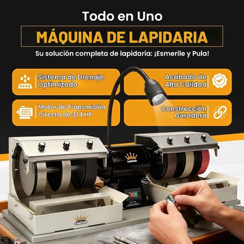 Vista 2 de Máquina de cabujón CabKing Equipo Lapidario – Máquina de pulido de joyas de 8" para molienda de gemas y pulido de piedras, incluye ruedas