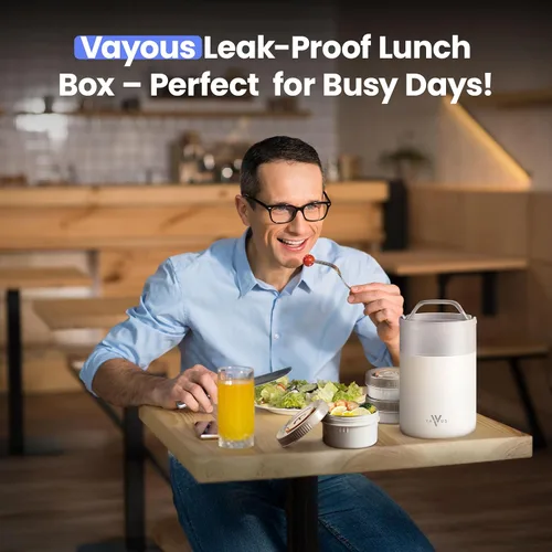 Vista 6 de Tarro de alimentos aislado de 60 onzas con tapa para sostener el teléfono – Lonchera de acero inoxidable con 3 compartimentos – Bento térmico a