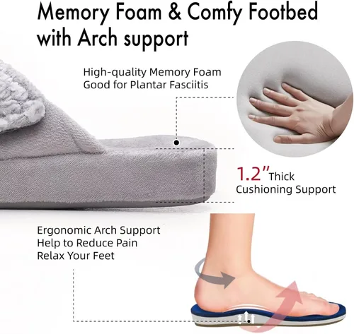 Vista 5 de Zapatillas ortopédicas ajustables con soporte de arco para mujer con espuma viscoelástica para fascitis plantar, zapatillas de casa para mujer