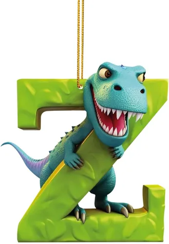 Vista 28 de Adorno de Navidad personalizado de dinosaurio de 26 letras, adornos colgantes 2023, monograma inicial de plástico, decoraciones de árbol de Navidad