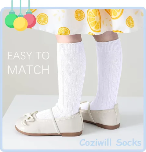 Vista 3 de Calcetines altos hasta la rodilla para bebés, calcetines para recién nacidos, calcetines de tubo para niños, calcetines de punto trenzado hasta