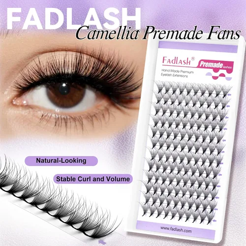 Vista 58 de FADLASH Extensiones de pestañas postizas en abanico con base puntiaguda 10D, extensiones de pestañas postizas de tallo medio, extensiones