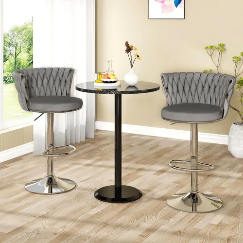 Vista 4 de Lamerge Juego de 2 taburetes de bar de terciopelo, sillas de bar giratorias modernas, taburetes de bar de cocina, taburetes de bar ajustables, Gris