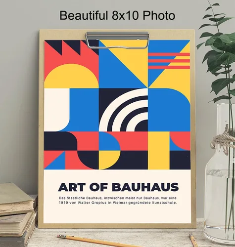 Vista 4 de Bauhaus Póster geométrico para pared, arte moderno retro vintage, arte contemporáneo, rojo, amarillo, azul, negro, arte de pared moderno de mediados