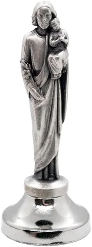 Vista 3 de VILLAGE GIFT IMPORTERS Mini estatua de santo Figuras clásicas cristianas y católicas Metal plateado Parte inferior adhesiva Decoración