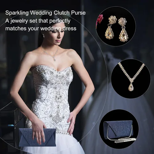 Vista 7 de Eshow Bolso de mano para mujer, bolso de noche, diseño de lentejuelas con cuentas vintage, bolsa de diamantes de imitación para boda, fiesta