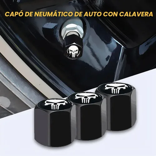 Vista 3 de Ajxn Paquete de 4 tapas de válvula de neumático con calavera para rueda de coche, cubiertas herméticas a prueba de polvo, tapas universales