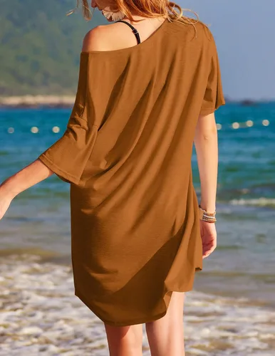 Vista 5 de Ekouaer Camisón de algodón con cuello en V para mujer, cómodo y casual para mujer