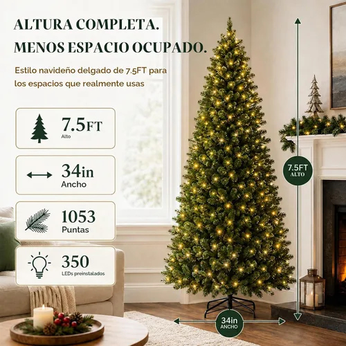 Vista 2 de Avatar Controls Árbol de Navidad con lápiz inteligente preiluminado de 7.5 Árbol de Navidad artificial delgado para espacios pequeños