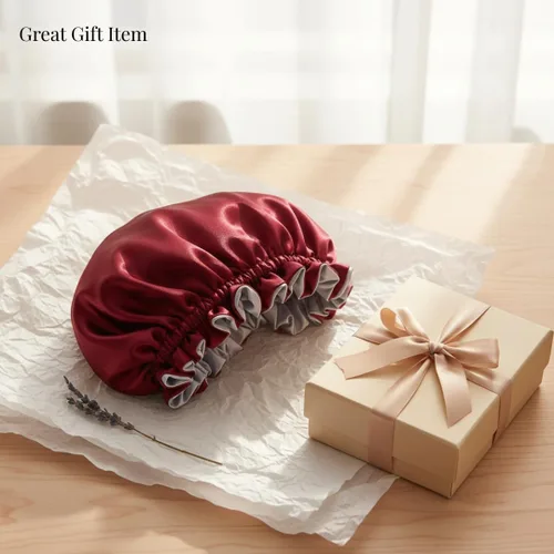 Vista 4 de Gorro de pelo para dormir, gorro de noche con clip ajustable, gorro reversible para el cabello para mujer, gorro de satén de seda