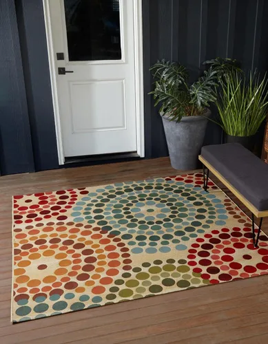 Vista 9 de Unique Loom Outdoor Modern Collection - Alfombra de área - Spark (4 pies 1 pulgada octágono beige/borgoña)