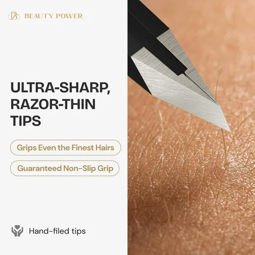 Vista 5 de Beauty Power Pinzas Inclinadas Profesionales de Ultra-Precisión para Cabello Facial de Mujer - Acero Inoxidable Alemán, Pinzas para Hombres