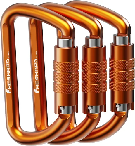 Vista 14 de FresKaro Clips de Mosquetón con Bloqueo Automático de 3 pulgadas, 12 kN-2698 libras, Forma D Sólida, Aluminio 7075 de Servicio Pesado, Ligero, 1.09