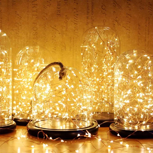 Vista 4 de Twinkle Star Guirnalda de luces de alambre de cobre de 100 luces LED de 33 pies Luces de Cadena de Hadas 8 modos, alimentada por USB, con control