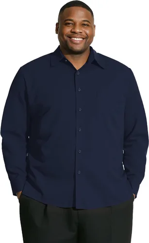 Vista 14 de Camisas grandes y altas para hombres, camisas de vestir casuales de manga larga con botones y bolsillo para negocios, viajes, uso diario