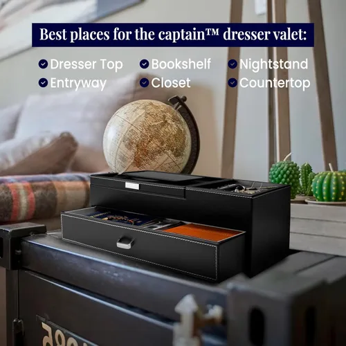 Vista 3 de HOUNDSBAY Captain Dresser & Nightstand Valet Organizador Caja de almacenamiento con Catchall y estación de carga (negro)
